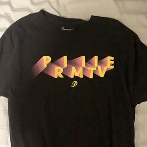 Black Primitive Tee Shirt with Yellow and Magenta Lettering